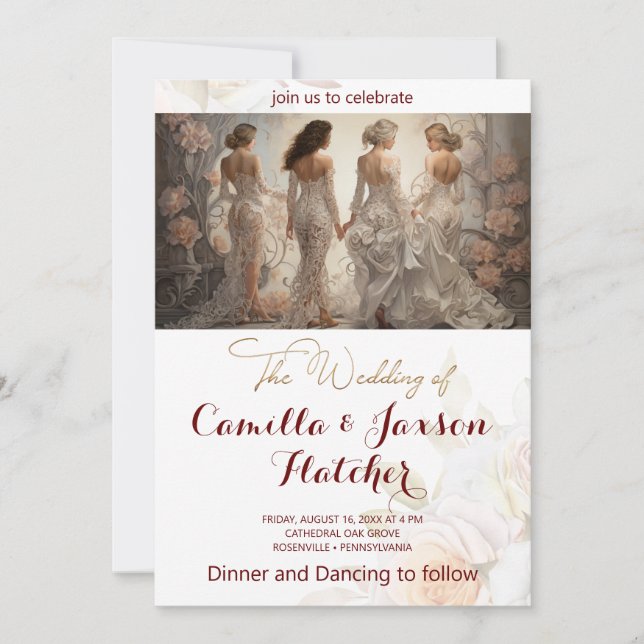 Invitación Boda Vestidos estilo moda (Anverso)