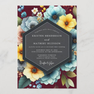 Invitación Boda vibrante de Borgoña y turquesa