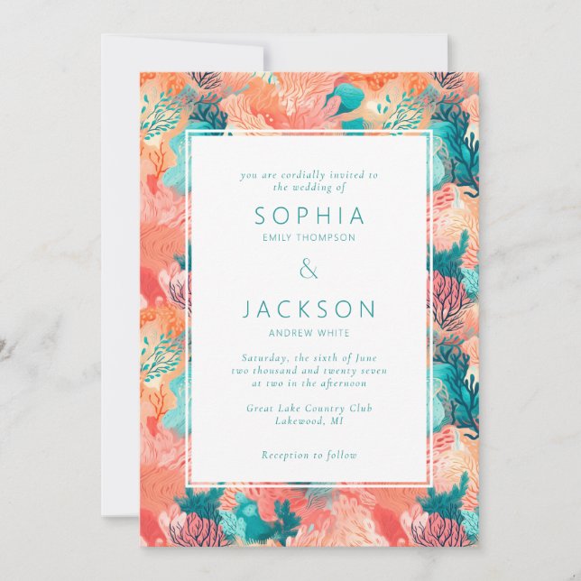 Invitación Boda vibrante de Coral Reef (Anverso)
