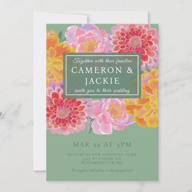 Invitación Boda vibrante de Marigold y Zinnia (Anverso)