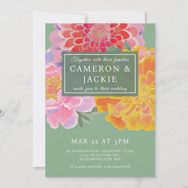 Invitación Boda vibrante de Marigold y Zinnia (Anverso)