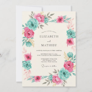 Invitación Boda vibrante de primavera en color turquesa