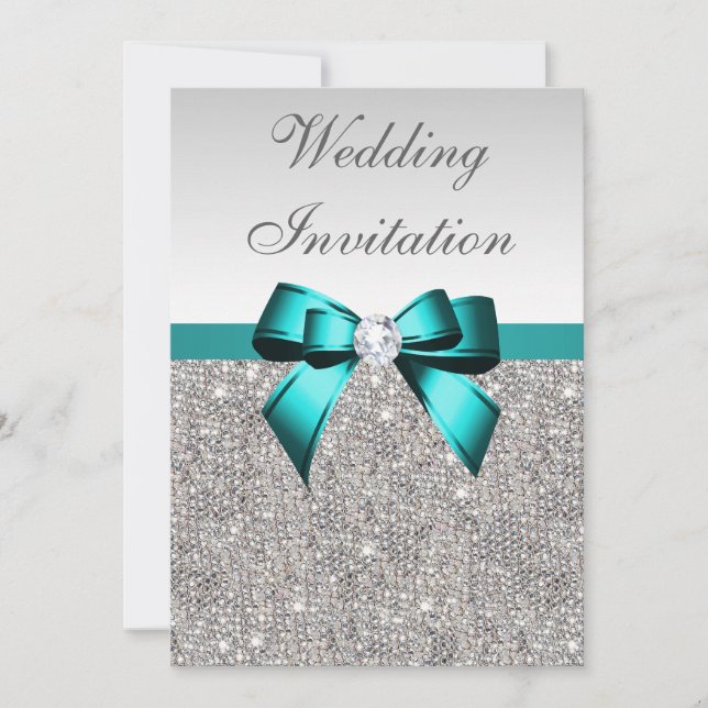 Invitación Boda vibrante de resplandor de diamante Verde azul (Anverso)