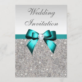 Invitación Boda vibrante de resplandor de diamante Verde azul