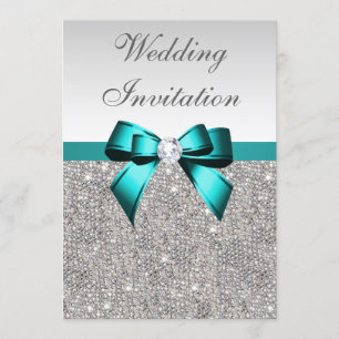 Invitación Boda vibrante de resplandor de diamante Verde azul