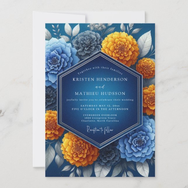 Invitación Boda vibrante Índigo Amber (Anverso)