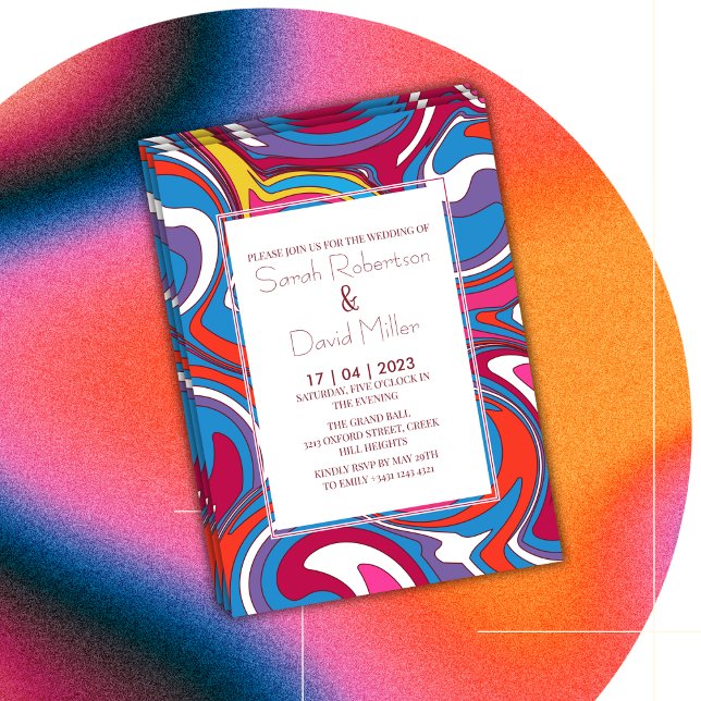Invitación Boda vibrante retro Wavy (Subido por el creador)