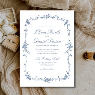 Invitación Boda victoriana con elegancia floral azul