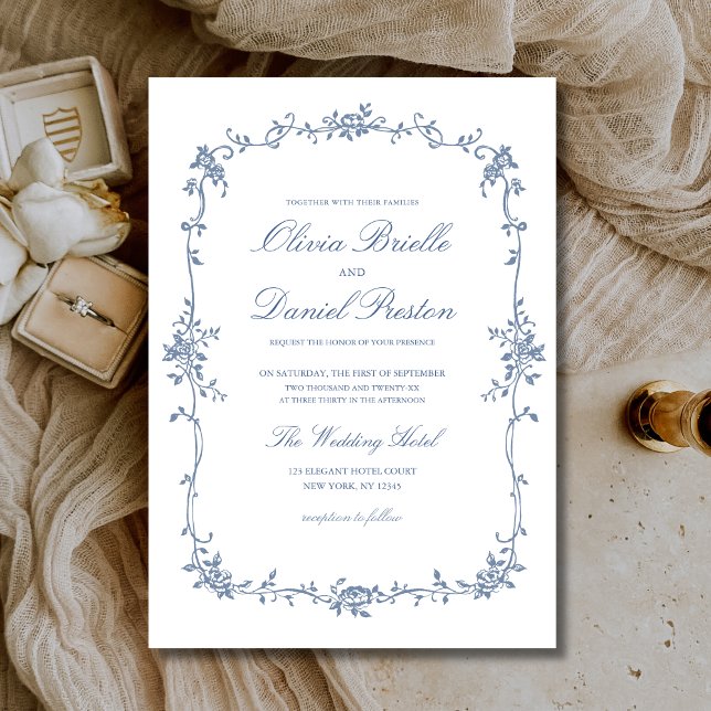 Invitación Boda victoriana con elegancia floral azul (Subido por el creador)