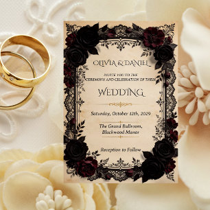 Invitación Boda Victoriana de Encaje Negro de Romance Oscuro 
