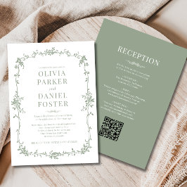Invitación Boda Victoriana de un solo todo en verde salvia fr