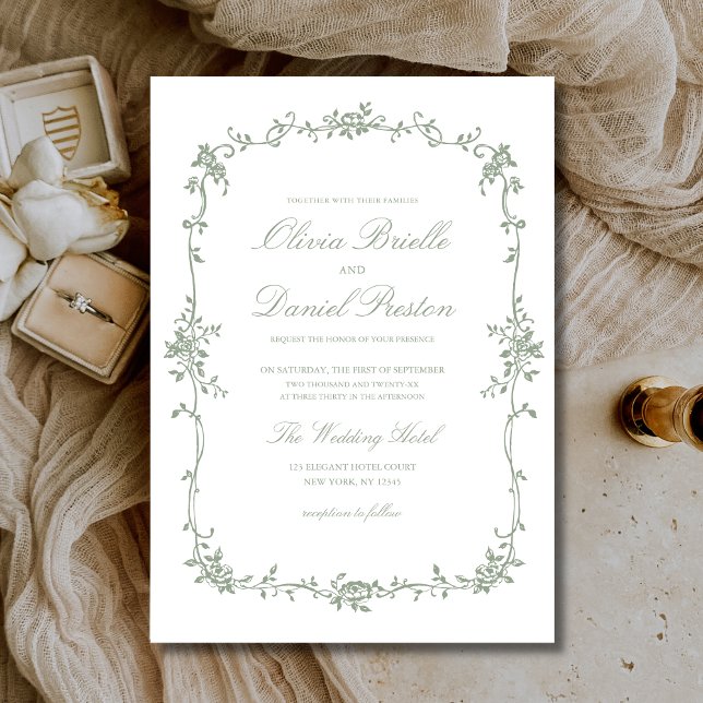 Invitación Boda victoriana elegante floral verde sabio (Subido por el creador)