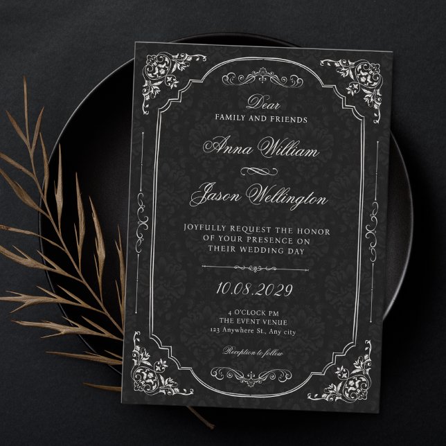 Invitación Boda victoriana elegante negra (Subido por el creador)