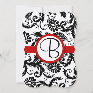 Invitación Boda victoriana en blanco y negro con adornos rojo