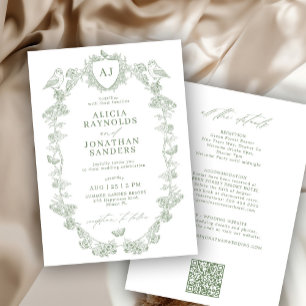 Invitación Boda victoriana francesa de todo en uno en verde s