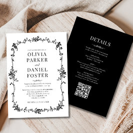 Invitación Boda Victoriana Negra Blanca Francesa Todo en Uno