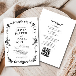 Invitación Boda Victoriana Todo en Uno Francés Blanco y Negro
