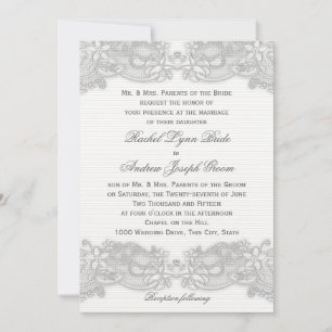 Invitación Boda Victoriano de Diseño Gris Floral Plateado
