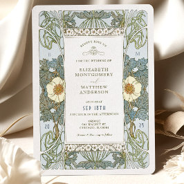 Invitación Boda victoriano de estilo Art Nouveau azul turques