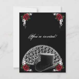 Invitación Boda Victoriano de Sombrero Superior y Ventilador 