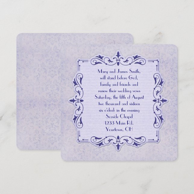 Invitación boda victoriano púrpura Vow Renewal (Anverso / Reverso)