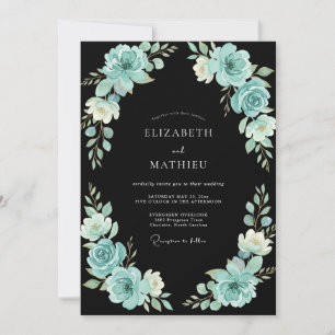 Invitación Boda Vid Verde Acuática de Medianoche