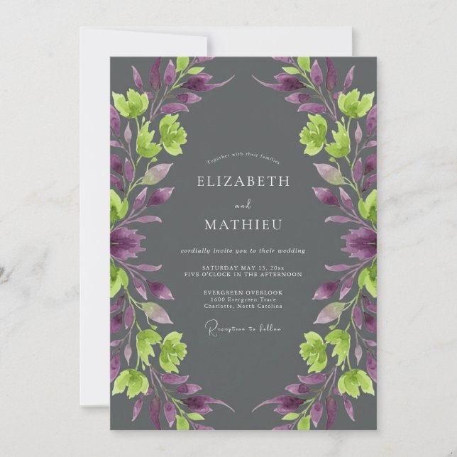 Invitación Boda Vid Verde Amarillo Amaranto (Anverso)