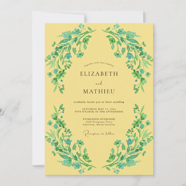 Invitación Boda Vid Verde Turquesa Canario (Anverso)