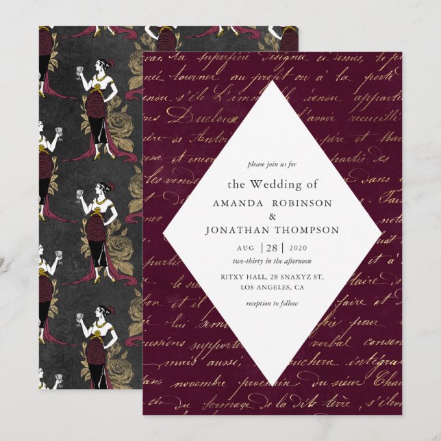 Invitación Boda Vin Rouge (Anverso / Reverso)