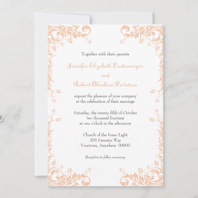 Invitación Boda Vines Peach (Anverso)