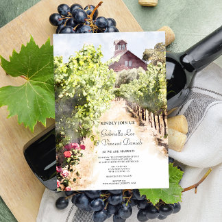Invitación Boda Vineyard y Red Barn Watercolor