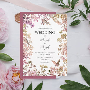 Invitación Boda vinícola de tela rosa