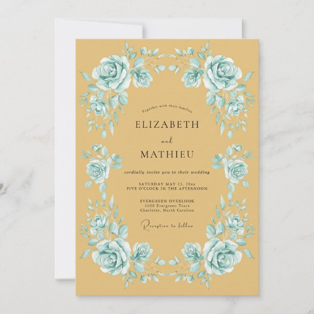 Invitación Boda Vintage Adornada con Mostaza (Anverso)