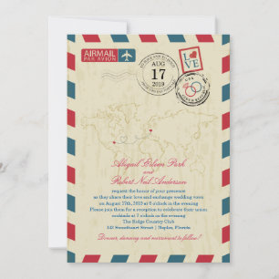 Invitación Boda Vintage Airmail de Florida y República Checa