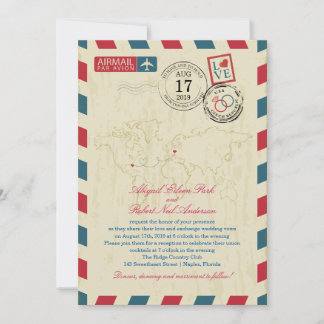 Invitación Boda Vintage Airmail de Florida y República Checa