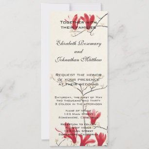 Invitación Boda Vintage, árbol de magnolia rosa japonesa