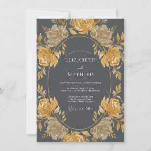 Invitación Boda Vintage Aristocrática Gris Carbón