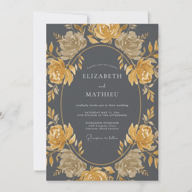 Invitación Boda Vintage Aristocrática Gris Carbón (Anverso)