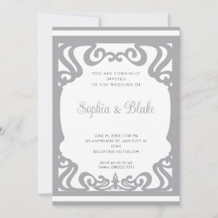 Invitación Boda Vintage Art Deco Elaborada de Plata y Blanco