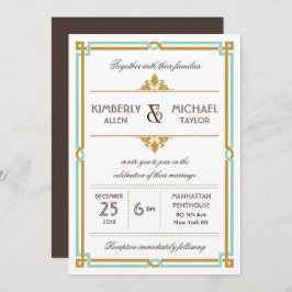 Invitación Boda Vintage Art Deco Moderno Mint & Gold