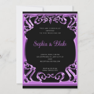 Invitación Boda Vintage Art Déco Negro y Púrpura