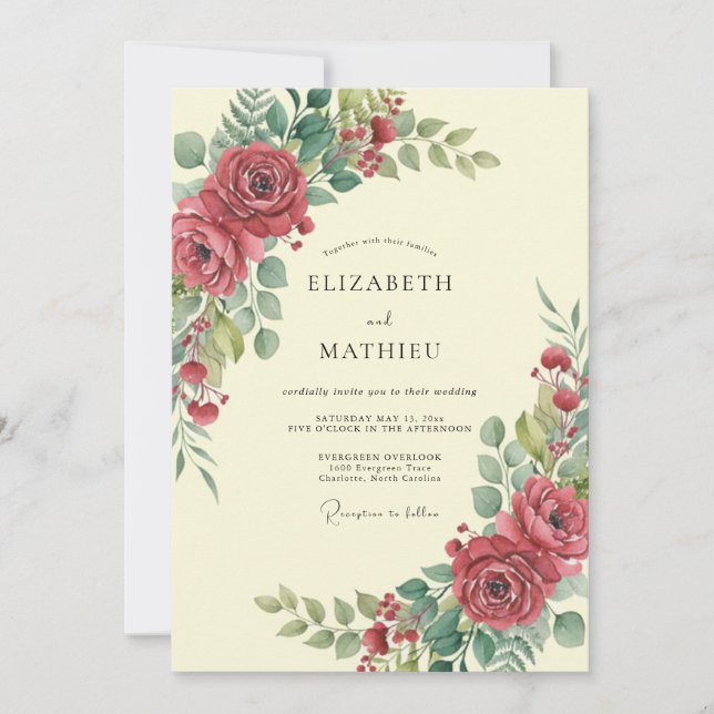 Invitación Boda Vintage Atemporal de Borgoña (Anverso)
