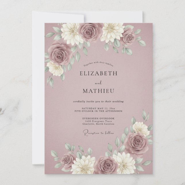 Invitación Boda Vintage Atmosférica Malva (Anverso)