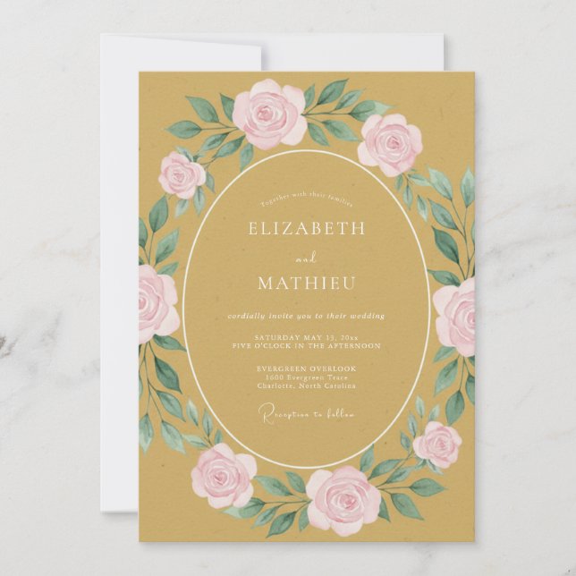 Invitación Boda Vintage Atractiva Mostaza (Anverso)