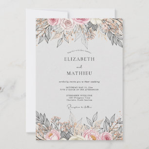Invitación Boda Vintage Atractiva Rosa Rubor