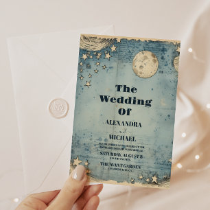 Invitación Boda Vintage Azul Espacio Estrellado Universo