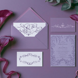 Invitación Boda vintage barroco victoriano ciruela