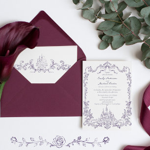 Invitación Boda vintage barroco victoriano ciruela