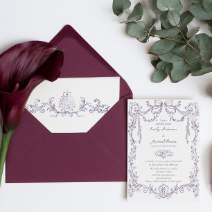 Invitación Boda vintage barroco victoriano ciruela