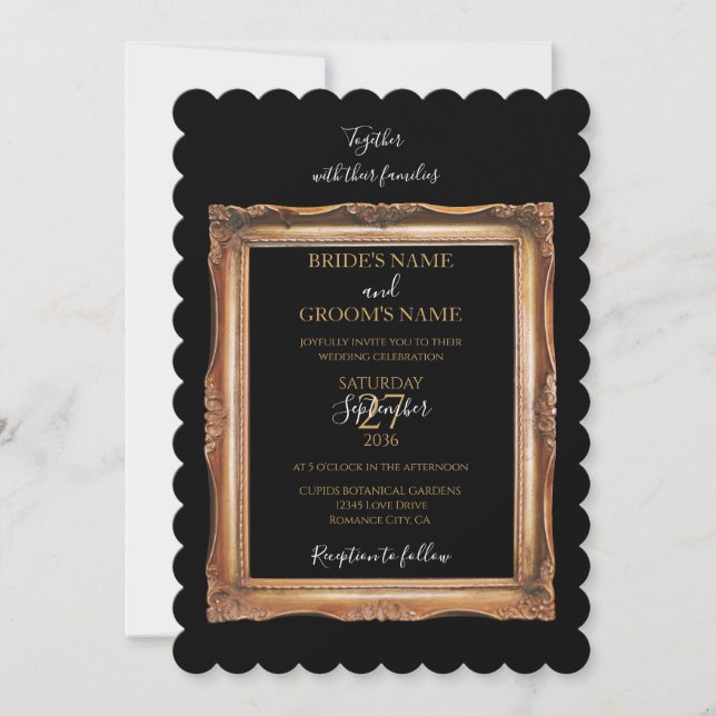 Invitación Boda Vintage Black & Gold (Anverso)